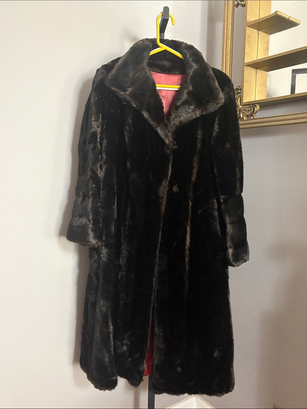 Grandella VINTAGE Size 14 Brown Black Faux Fur Long Coat